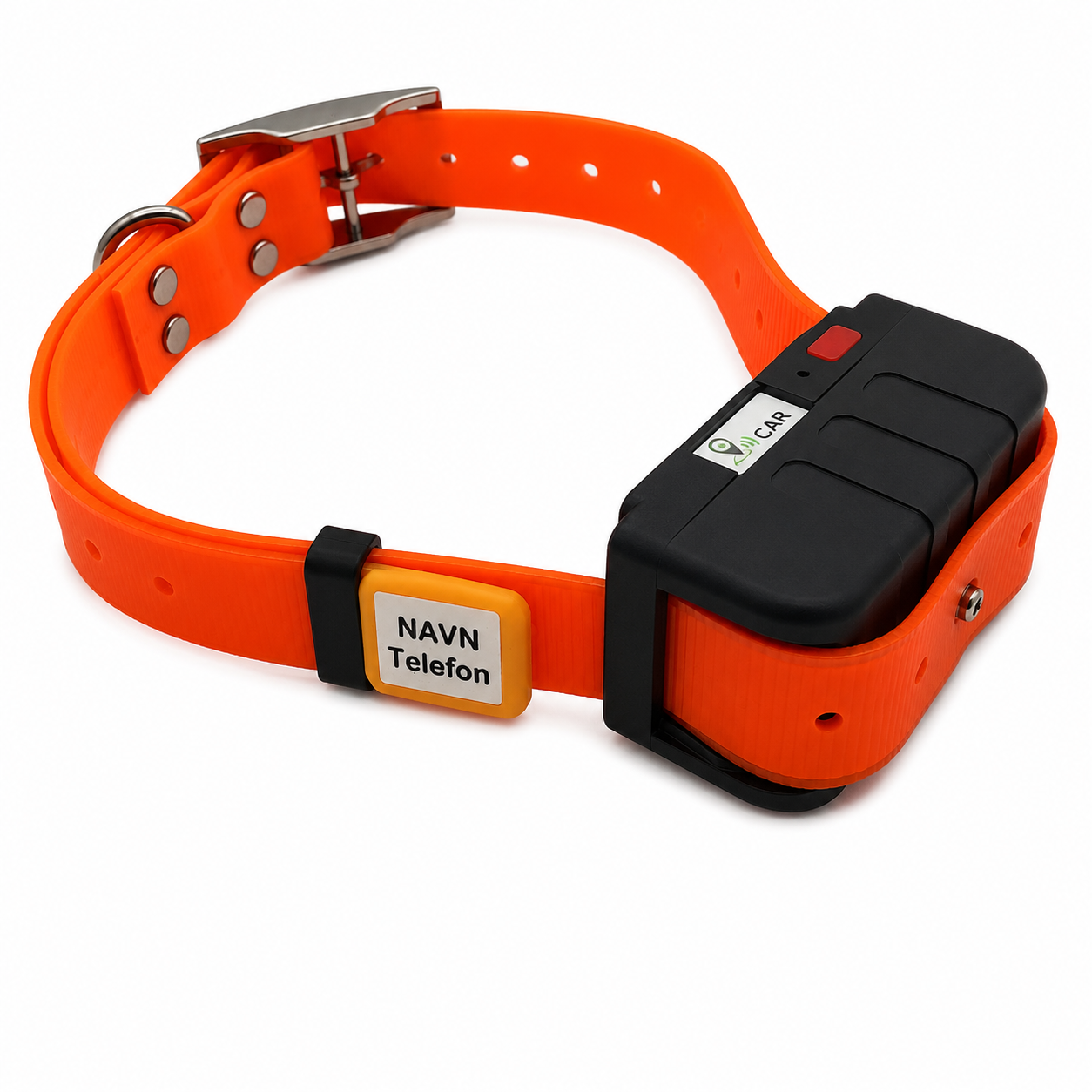 Orange ID-tag med NAVN og Telefon